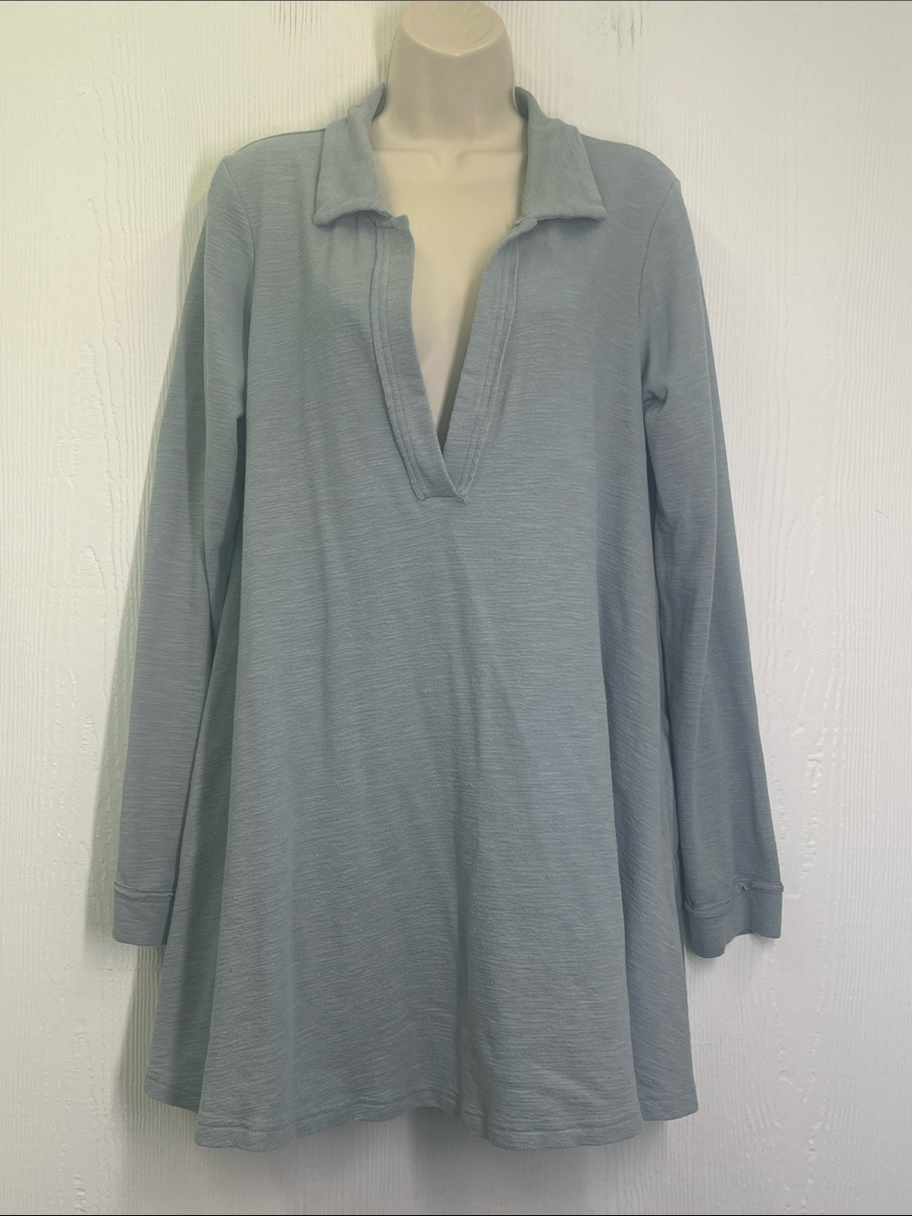 Free People - Free-est Cass Light Blue V Neck Long Sleeve Mini Dress Size Medium - Picture 2 of 10